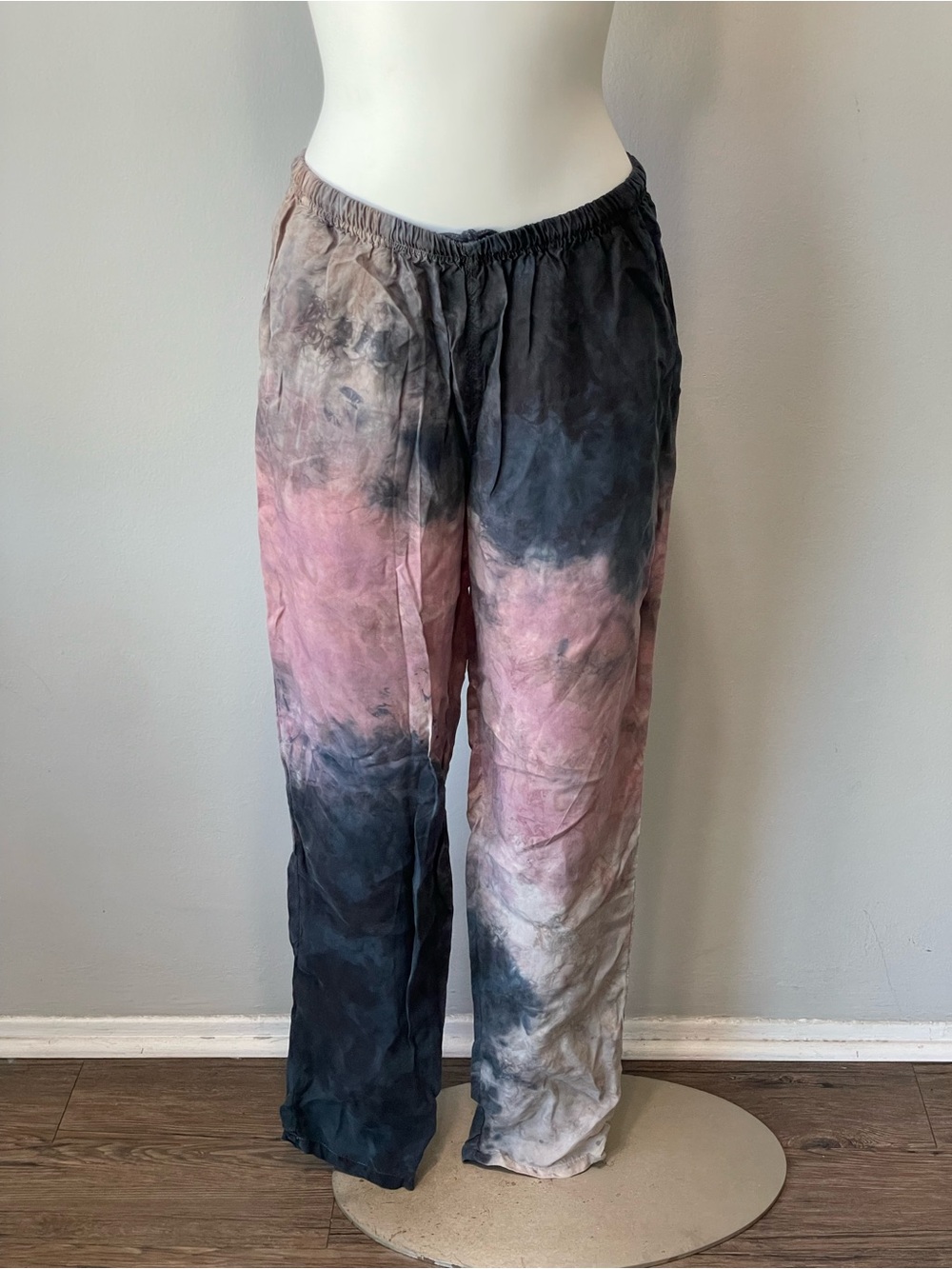 Hard Tail Tie-Dye Wide-Leg Pants in Pink, Black & Gray